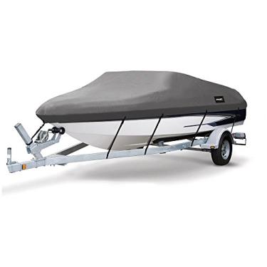 Imagem de MSC Capa de barco impermeável de lona de poliéster resistente 600D de grau marítimo, serve para V-Hull, Tri-Hull, Runabout Boat Cover (Modelo B - Comprimento: 35 cm - 40 cm, Largura do feixe: até 228