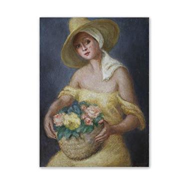 Imagem de Georges van Houten pinturas famosas reprodução de arte de parede "Lady in Yellow Carrying a Basket of Flowers'Giclee Print on Canvas - Retratos em tela impressões de arte 90 x 125 cm (88.9x124.5 cm)