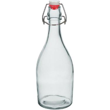 Imagem de GARRAFA ÁGUA SUCO LEITE HOME&CO COM TRAVA NA TAMPA VIDRO 500ml 26x9x9cm TRANSPARENTE