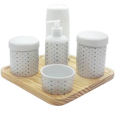 Imagem de Kit higiene Poá 6 pçs - Molh. Poá - Porcelana e Bdj Pinus