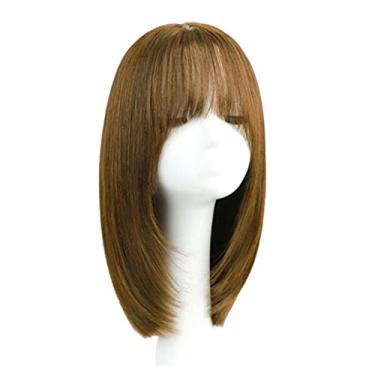 Imagem de Lindo Perucas de cabelo humano preto para mulher peruca longa preta reta com franja peruca de cabelo humano reta de comprimento médio perucas retas em camadas (17"/42 cm) Ajustável