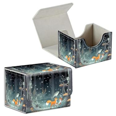 Imagem de BFDHGQZC Caixa de baralho para cartas colecionáveis Commander Deck Caixa de armazenamento de cartões com ímã forte Magic Premium Gathering Deck Box Cover para TCG CCG Magic Cards, Foxes Cogumelos