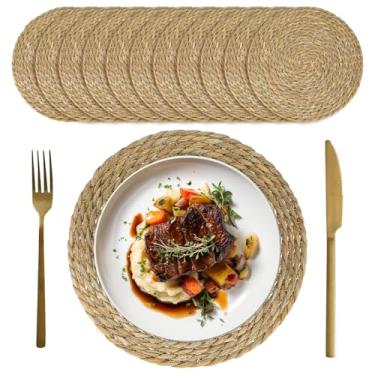 Imagem de WLLHYF Jogo americano redondo de 30,48 cm, com palha trançada, boho, feito à mão, antiderrapante, para decoração de mesa de jantar