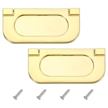 Imagem de PATIKIL Puxador de anel nivelado de 2,9 polegadas (75 mm) 2 peças puxador de gaveta de perfil baixo de liga de zinco com parafusos para cômoda de armários de móveis, dourado