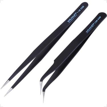 Imagem de Kit Com 2 Pinça Ponta Curva E Reta Ferramenta De Aço Inoxidável Anti-M