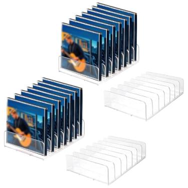 Imagem de 4 peças de suporte de CD de acrílico transparente, suporte de armazenamento de CD, organizador de prateleira para exibição de DVD, comporta até 14 caixas de CD padrão para mídia e videogame