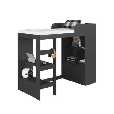 Imagem de Cama Multifuncional Solteiro 1 Porta 3 Prateleiras CA6080 78x188cm Grafite - Art In Móveis