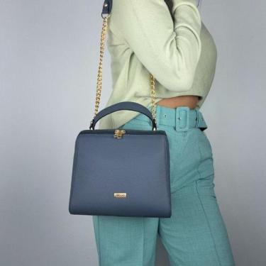 Imagem de Bolsa recuo em couro legitimo b.1083, Azul marinho