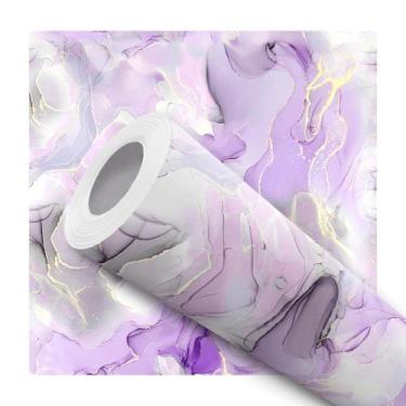 Imagem de Papel de Parede Adesivo Marmorizado Lilás Branco Cinza Moderno Quarto 