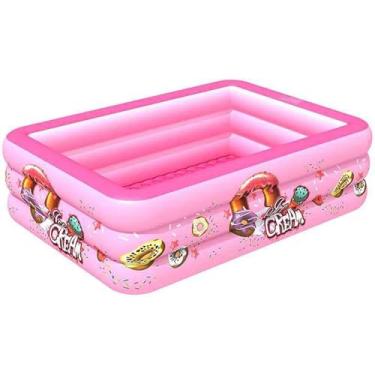 Imagem de Piscina Inflável Infantil Retangular para Família - Fácil de Montar, Assoalho Almofadado, 120x40cm, 225L, Boia Infantil, Verão Divertido e Seguro (Rosa)