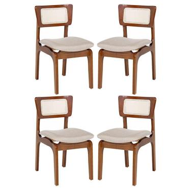 Imagem de Kit 4 Cadeiras De Jantar Portugal Em Madeira Imbuia Encosto Tela Rattan Linho Bege M58