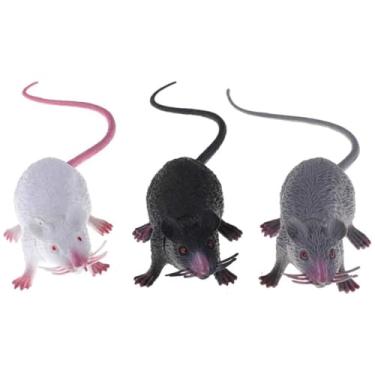 Imagem de Mouse falso 3 peças 1,7 x 8,7 polegadas rato falso assustador realista com cauda longa multiuso PVC plástico rato para brincadeiras, brinquedos de gato ratos realistas