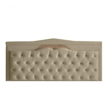 Imagem de Cabeceira De Cama Painel Barcelona Queen 160 Cm Retro Capitonê Botão Encapados Suede Bege Do Lar Móveis