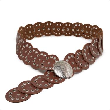 Imagem de Cinto Boho Country Feminino Retro Chique Com Fivela Niquel Prata Texturizado Com Apliques Modinha