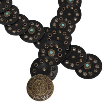 Imagem de Cinto Boho Chique Classico Country Feminino Redondo Rebite de Flor Moderno Fivela Metal Ouro Velho