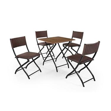 Imagem de Jogo de Mesa Dobravel Imbuia com 4 Cadeiras Marrom - J A Garcia