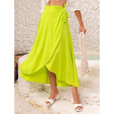 Imagem de A-Lows A&L Saia envelope feminina com forro de viscolinho, Verde limão