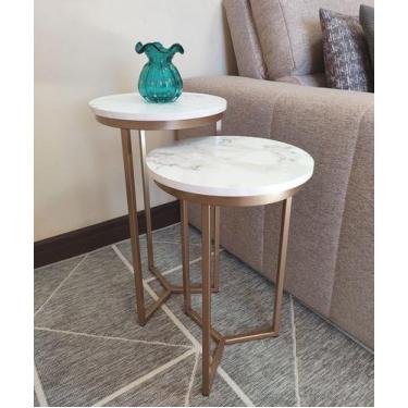 Imagem de Kit 2 Mesas Lateral de ferro - Mesinha Canto Apoio - Madeira efeito Ma