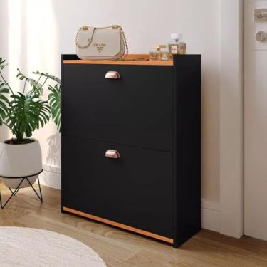 Imagem de Sapateira 2 Gavetas Basculantes Organizadora Multiuso Armário Closet 12 Pares Quarto Hall De Entrada (Preto)