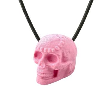 Imagem de Colar Asteca Apito da Morte - Pingente de Caveira Rosa para Homens e Mulheres - 125+ dB Gritando Som - Joias Grunge Gótico Declaração - Colar Terror Alto - Cordão encerado preto de 50 cm - Feito nos