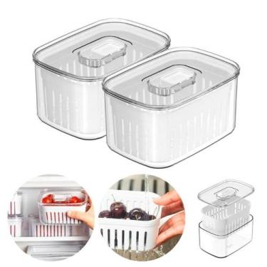 Imagem de Kit 2un Organizadores 650ml  Com Tampa Geladeira Cesto Removível Escor