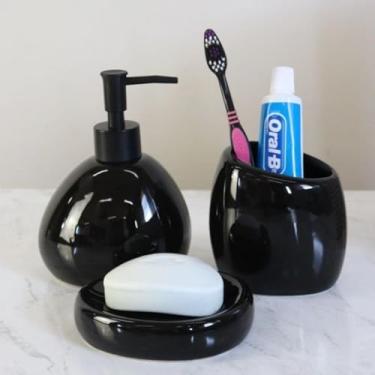 Imagem de Kit Banheiro Lavabo Cerâmica Ethereal Acessórios Preto 3 Pçs