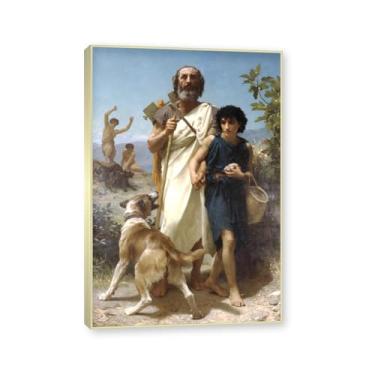Imagem de NHLDZYH Moldura dourada champanhe. Impressões de arte William Adolphe Bouguereau - Pintura de retrato - (Homer e seu guia) - Pôster temático de mitologia grega - Pôster de decoração de parede vintage