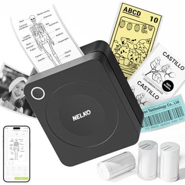 Imagem de Nelko Impressora de adesivos, PM230 Print Pod Mini Bluetooth Portabel Maker de adesivos com 3 rolos de papel, mini impressora de cápsulas de impressão com vários modelos para telefone e tablet, para