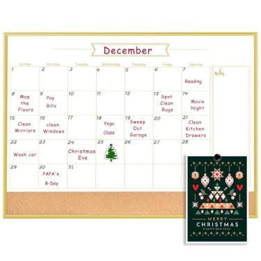 Imagem de Calendário de quadro branco e quadro de cortiça, quadro branco apagável a seco de 36,8 cm x 26,7 cm, quadro de avisos e calendário, moldura de alumínio dourado (ZHYL-Gold-2737-B)