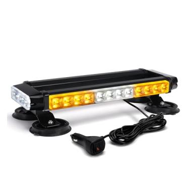 Imagem de Xprite White Amber LED Rooftop Emergency Strobe Light Bar, 21 Flashing Modes Hazard Caution Warning Beacon Safety Lightbar with Magnetic Base for Construction Vehicles Tow Trucks Snow Plow Vans