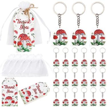 Imagem de Serencatcher 72 Peças De Lembrancinhas Festa Cogumelos, Chaveiros Vermelhos, Etiquetas Agradecimento, Sacos Organza Branca Para Aniversário Fadas, Casamento, Chá Panela