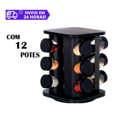Imagem de Porta Temperos e Condimentos Giratório Com 12 Potes de Vidro - Belovid