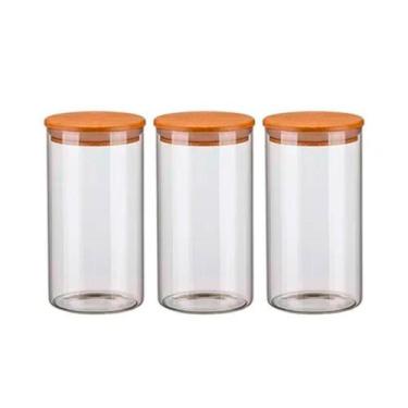 Imagem de Kit 3 Potes Vidro Hermético 1300Ml Tampa Madeira Bambu Porta - Livon