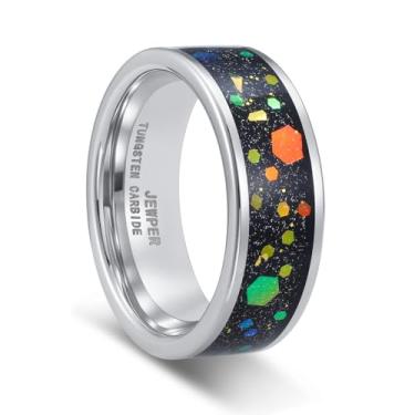 Imagem de JEWPER Anéis de tungstênio para homens 8 mm preto/prata/ouro moda promessa aliança de casamento martelada sulco meteorito orbo carboneto chanfrado borda polida ajuste confortável, 8, Metal, Sem pedra