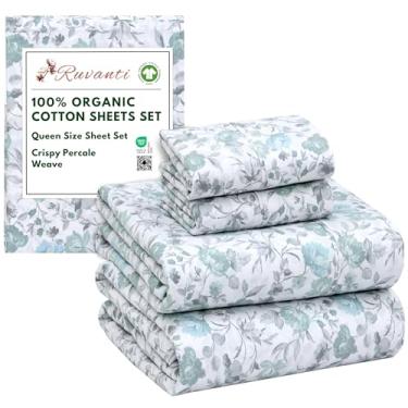 Imagem de RUVANTI Lençóis Queen 100% Algodão Orgânico, Tecido Percal, Certificado GOTS, Conjunto de 4 peças, Bolso Profundo 38 cm, Crisp e Respirável, Roupa de cama macia e durável, Sábanas Algodón Orgánico