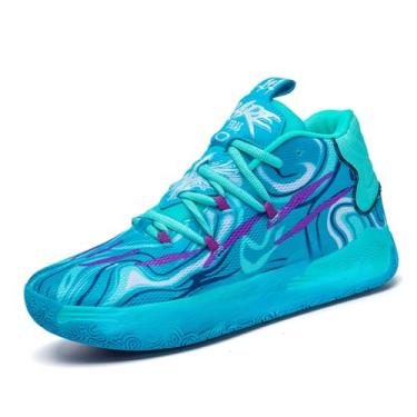 Imagem de FOTN Tênis feminino multicolorido com cadarço, cano alto, casual, respirável, esportivo, atlético, caminhada, corrida, basquete, Azul, 34