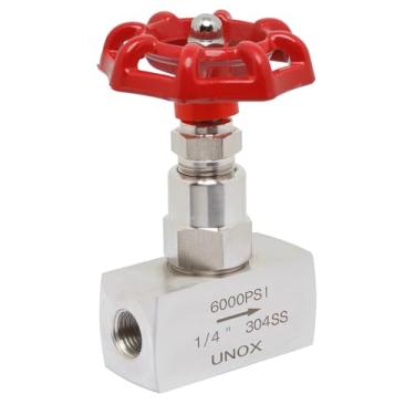 Imagem de Unox Válvula de agulha 304 de aço inoxidável de 1/10.2 cm, alta pressão 6000 PSI, válvula de controle de fluxo para água, gás, óleo, válvula industrial durável para usinas elétricas, HVAC, aplicações