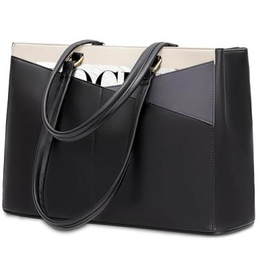 Imagem de Bolsa feminina para notebook LOVEVOOK, bolsa de ombro para notebook de 15,6 polegadas, preto/cinza/branco