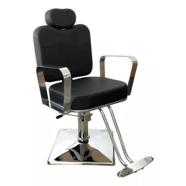 Imagem de Cadeira Reclinável Para salão base quadrada estofado Preto acetinado -