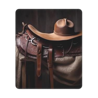 Imagem de Selim de cavalo com chapéu de caubói tapete de rato selvagem com base de borracha antiderrapante, tapete de rato para jogos à prova d'água, tapete de rato personalizado, tapete de rato quadrado para