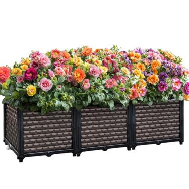 Imagem de Vasos grandes para plantas ao ar livre caixa de 40,6 cm de altura, canteiros elevados para jardinagem auto-irrigada, caixa de plantação elevada com pernas, vasos de jardim retangulares para plantas ao