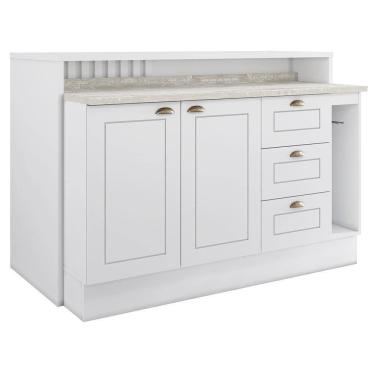 Imagem de Kit Ilha Gourmet Com Balcão 120cm E Porta Toalha Americana Branco Móveis Henn Branco