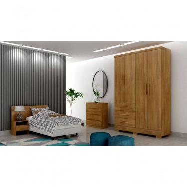 Imagem de Guarda Roupa Solteiro Com Pés 4 Portas 3 Gavetas - Encant-cumaru - Móveis Horizonte