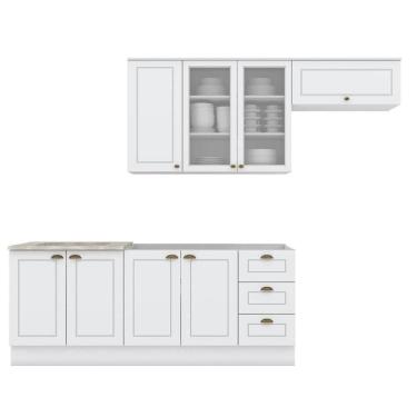 Imagem de Cozinha Modulada Americana 4 Peças Com Balcão 120cm Sem Tampo Branco/calcare - Móveis Henn Branco/calcare