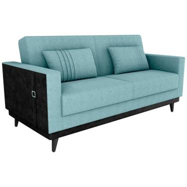 Imagem de Sofa Cama 2 Lugares 203 Cm Boucle Corino Preto Milani Store Azul