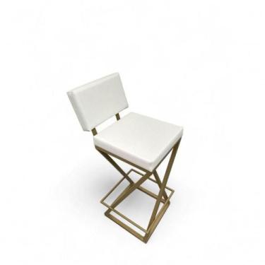 Imagem de Banqueta Zênite Com Encosto Estofada Metalon Dourado Branco - 75cm - C