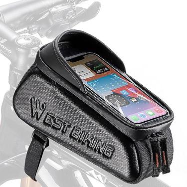 Imagem de CIADAZ Bolsa de bicicleta à prova d'água, bolsa frontal para quadro de bicicleta, tela sensível ao toque, bolsa para celular com zíper duplo, acessórios para bicicleta de estrada