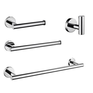 Imagem de Conjunto de banheiro redondo - Suporte para toalhas de aço inoxidável - Ferragens, kit de 4 peças de 36 cm