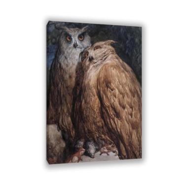 Imagem de Pintura a óleo para decoração de casa, impressão de arte de parede, pintura giclée, duas corujas, tela de arte romântica para escritório, sala de estar, quarto, corredor, 90 x 60 cm, moldura interna