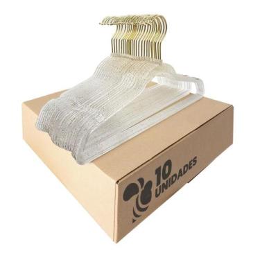 Imagem de Kit 10 Cabides Acrílico Transparente Gliter e Gancho Dourado - ARBORET